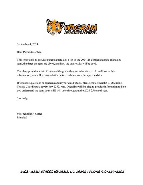  Testing Dates for the 2024-2025 School Year
